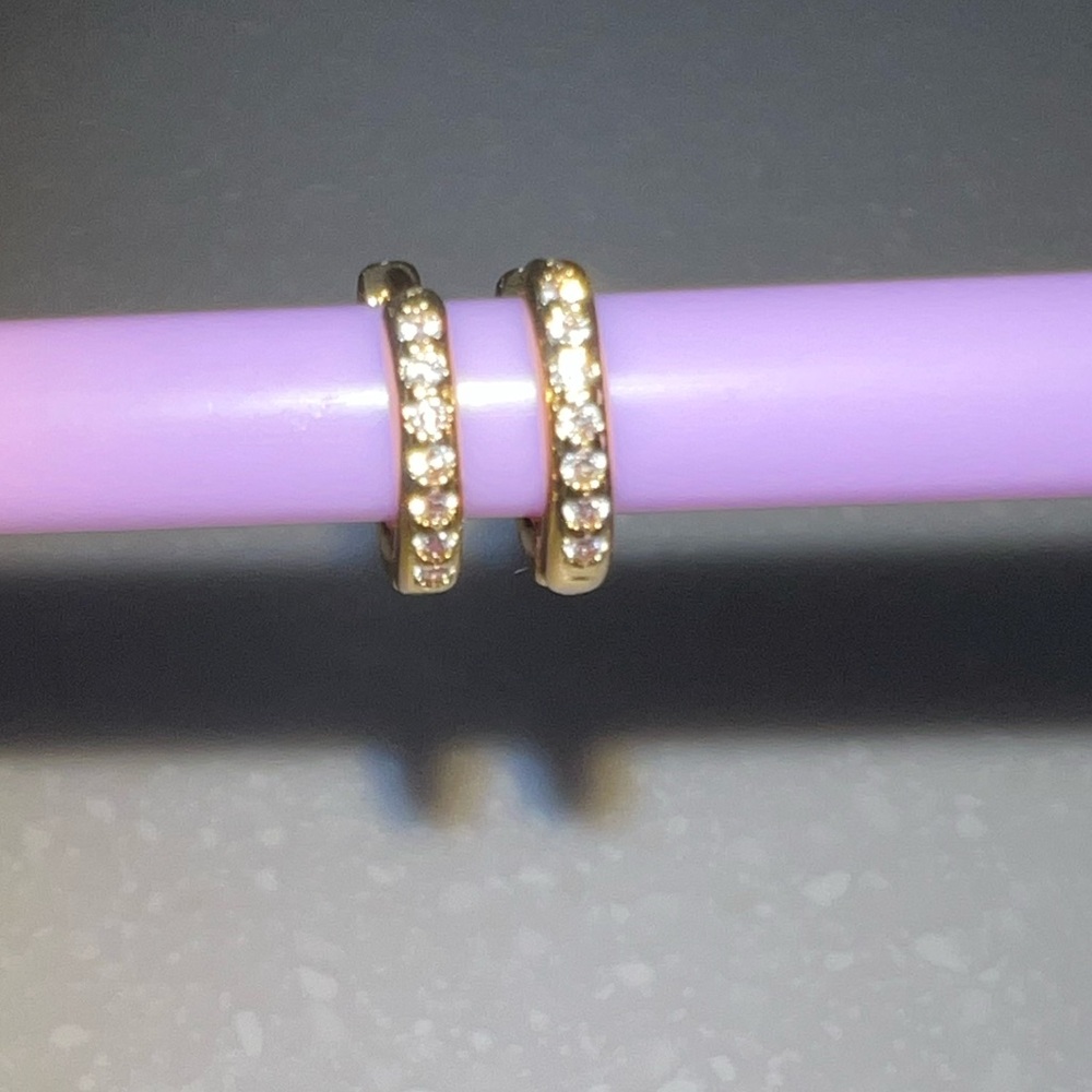 Sterling Silver Gold Pavé Huggie Earrings - Picture 2 of 4